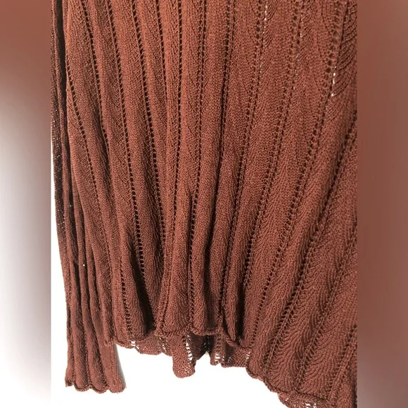 Peruvian Connection Rust / Burnt 🍊Scalloped Crochet Sweater Delicate Bohemian - Picture 2 of 6